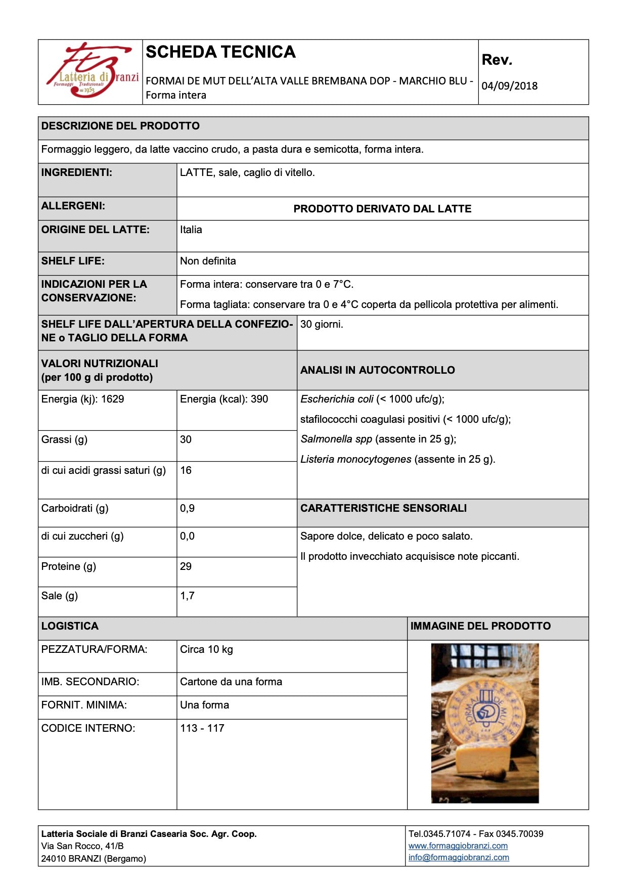 Formai de Mut Blu D.O.P. dell'Alta Valle Brembana - anno 2025