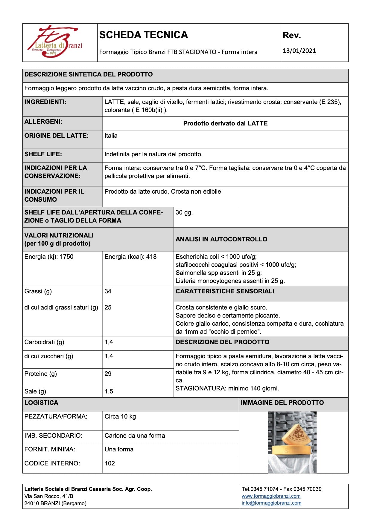 Formaggio Tipico di Branzi - 180gg